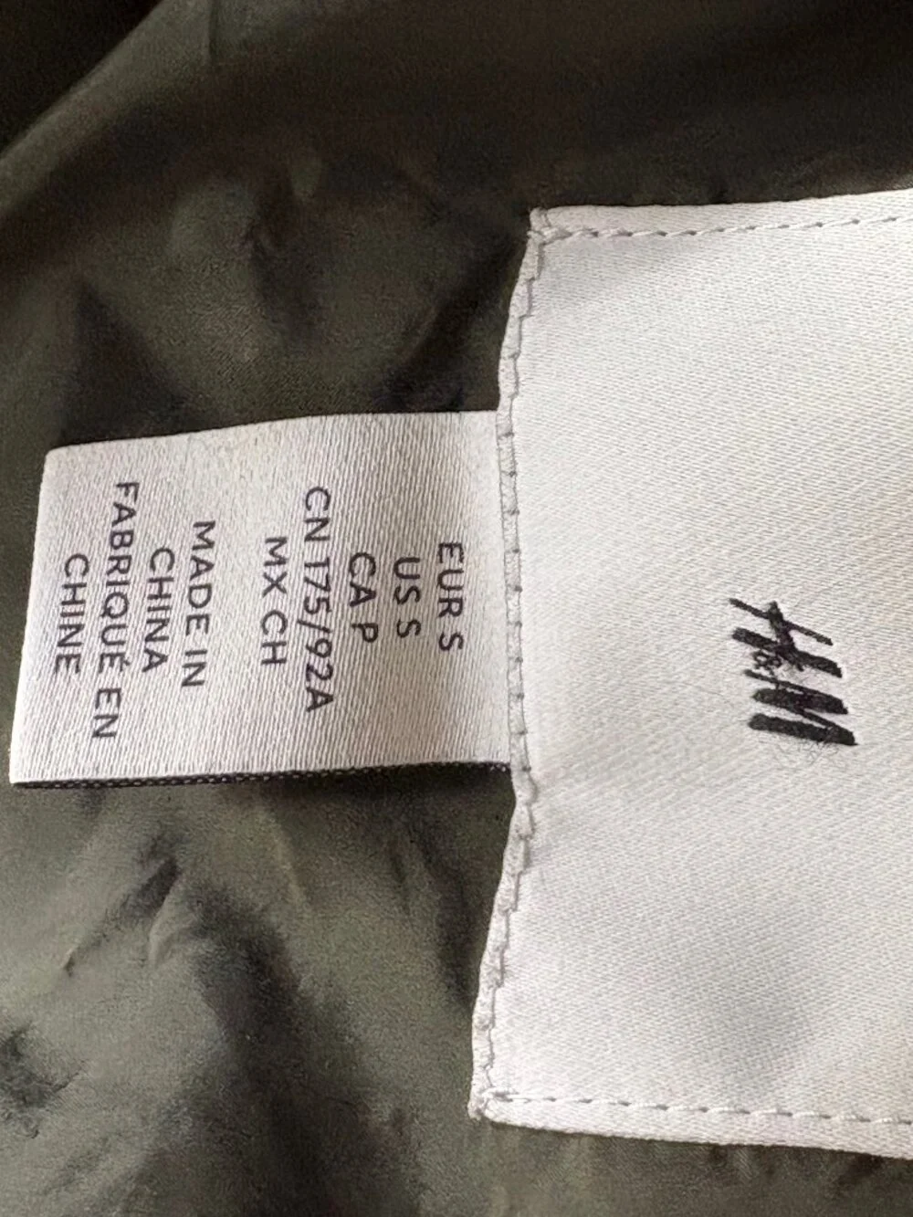 H&M Mens Quilted Hooded Puffer in Khaki Green, Size S